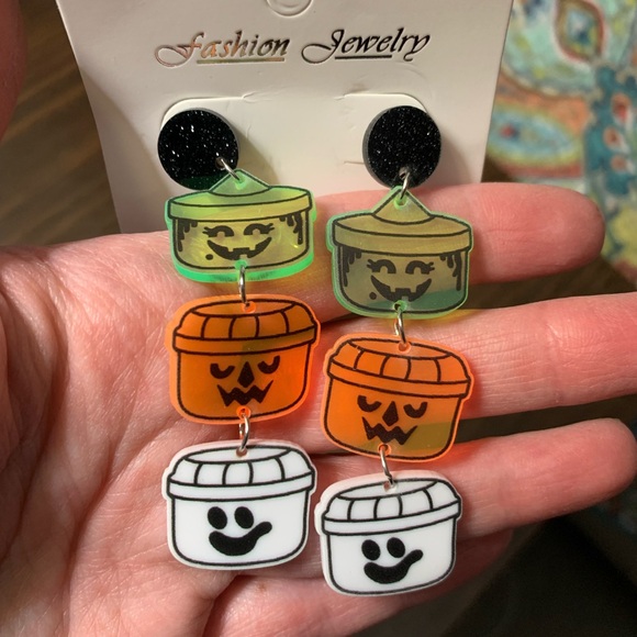 Acrylic Halloween Happy Meal Dangle Earrings - Picture 4 of 4